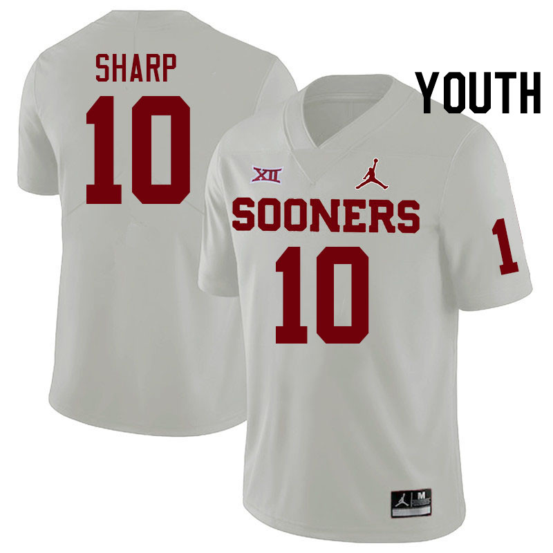 Youth #10 Bauer Sharp Oklahoma Sooners College Football Jerseys Stitched-White